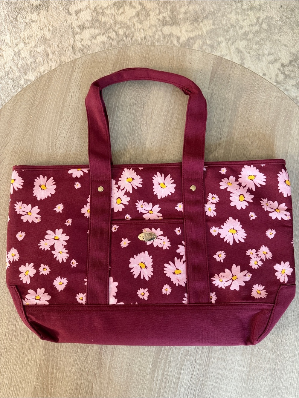 Coach Floral Tote Bag - Burgundy with Pink Daisies